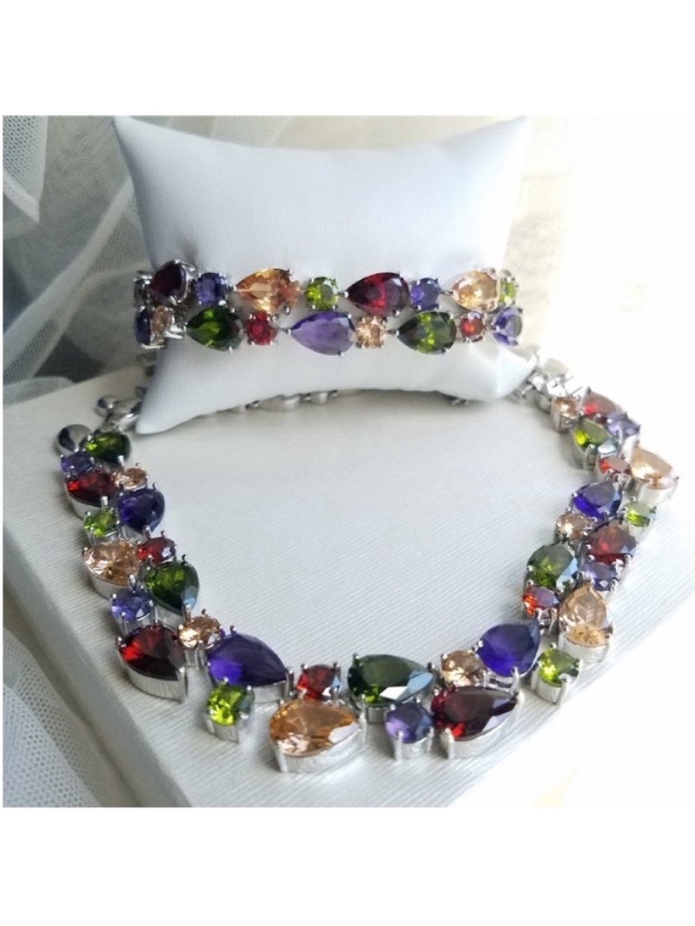 Swarovski Elements Multicolor Teardrop Crystal Statement Necklace NEW - Picture 13 of 16